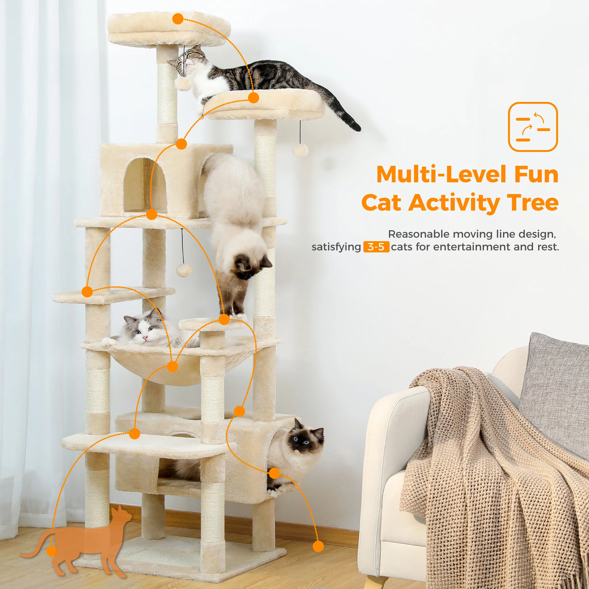 PAWZ Road Indoor Cat Tree With Sisal Posts Hammocks And Condos