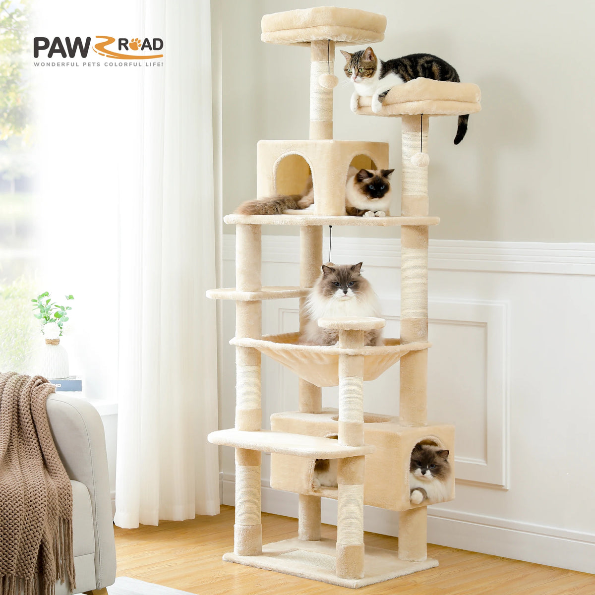 PEQULTI Multilevel Cat Tree Tower With Scratching Posts And Hammock