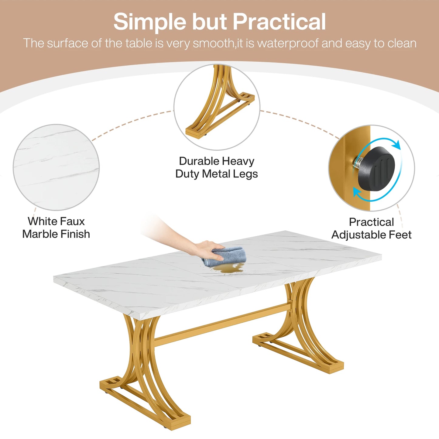 Tribesigns Dining Table With Faux Marble Top 4 To 6