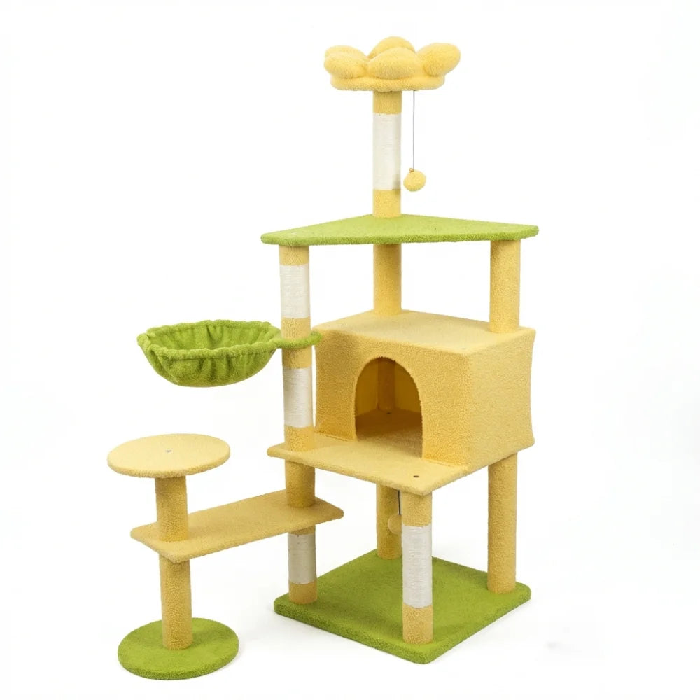 71 Inch Flower Cat Tree, Multi Level Cat Tower Indoor Cats with Large Condo, Removable Flower Cushion, Soft Hammock Pet Products