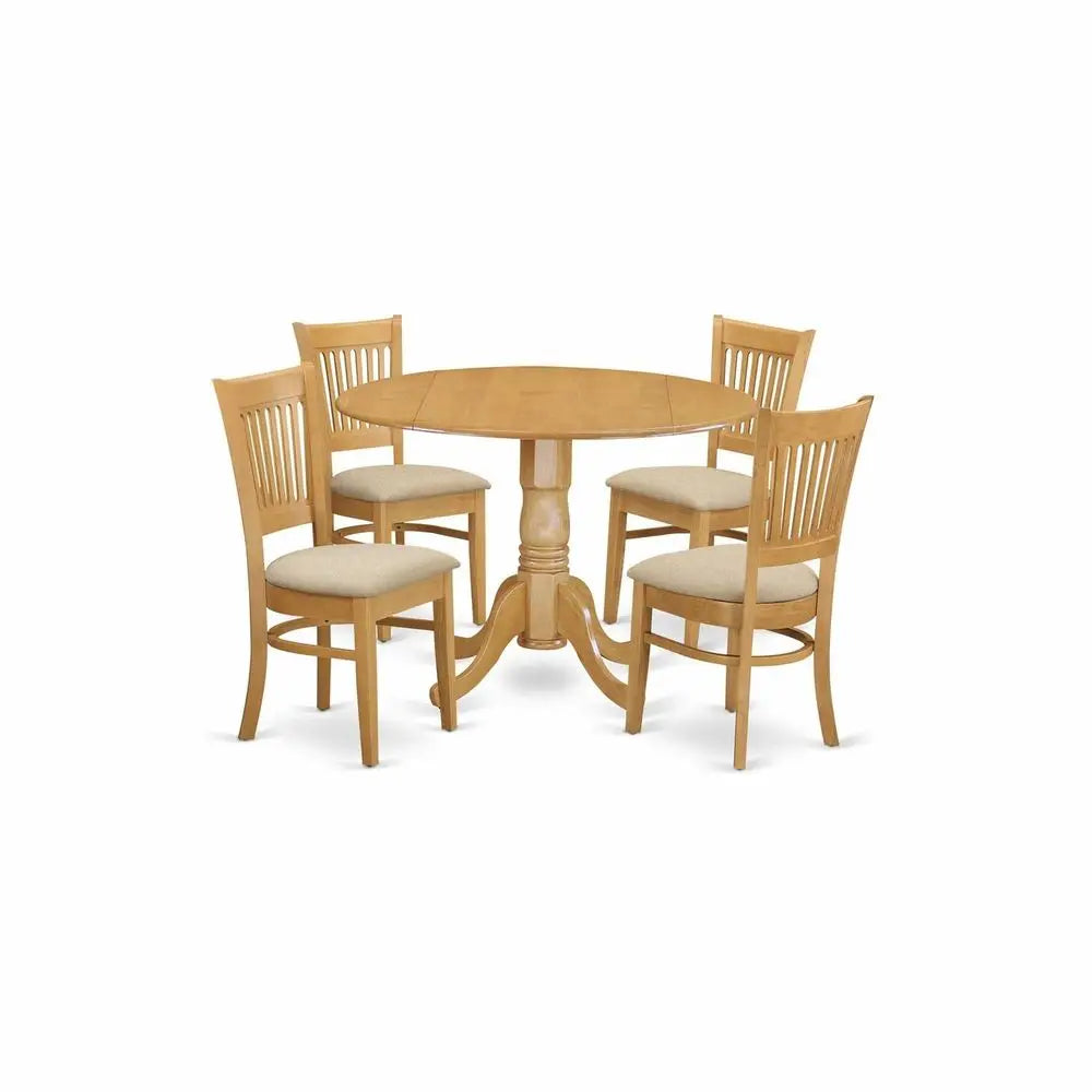 Modern Round Pedestal Dining Table With Four Wooden Chair Set