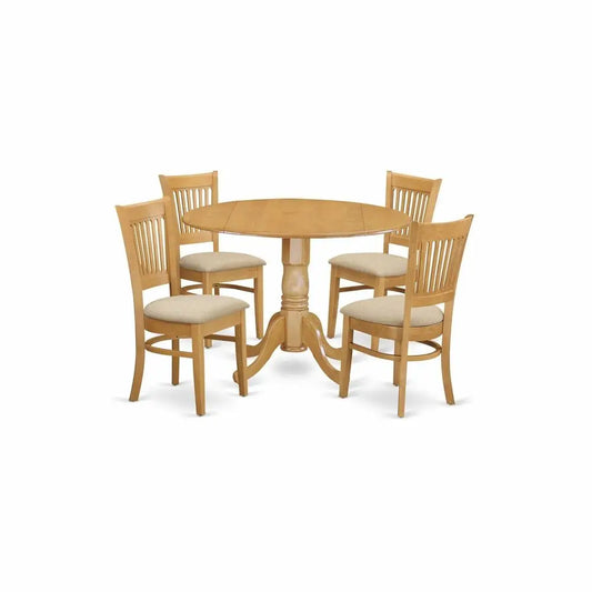 Modern Round Pedestal Dining Table With Four Wooden Chair Set