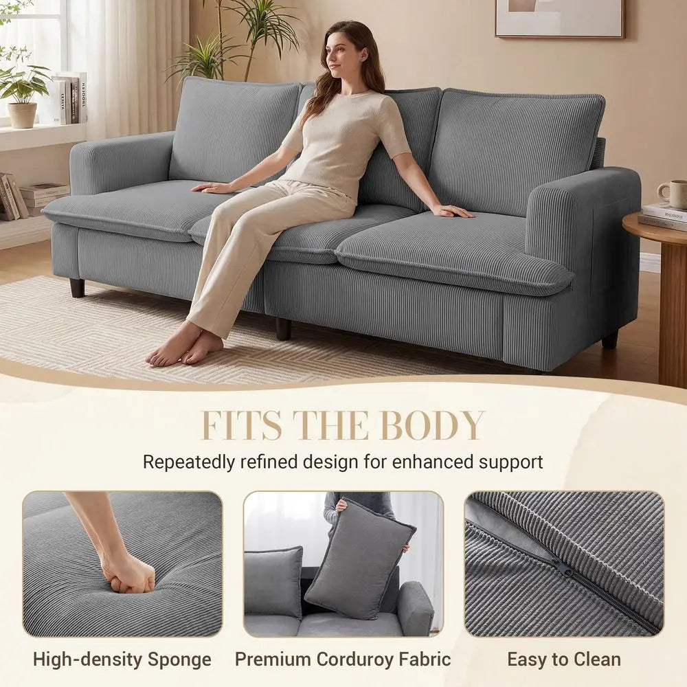 Three Seater Corduroy Sofa With Deep Seat For Living Rooms