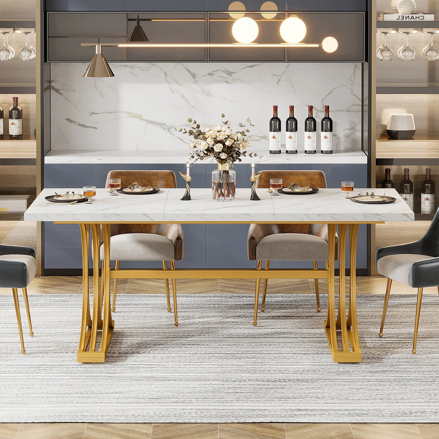 Tribesigns Dining Table With Faux Marble Top 4 To 6