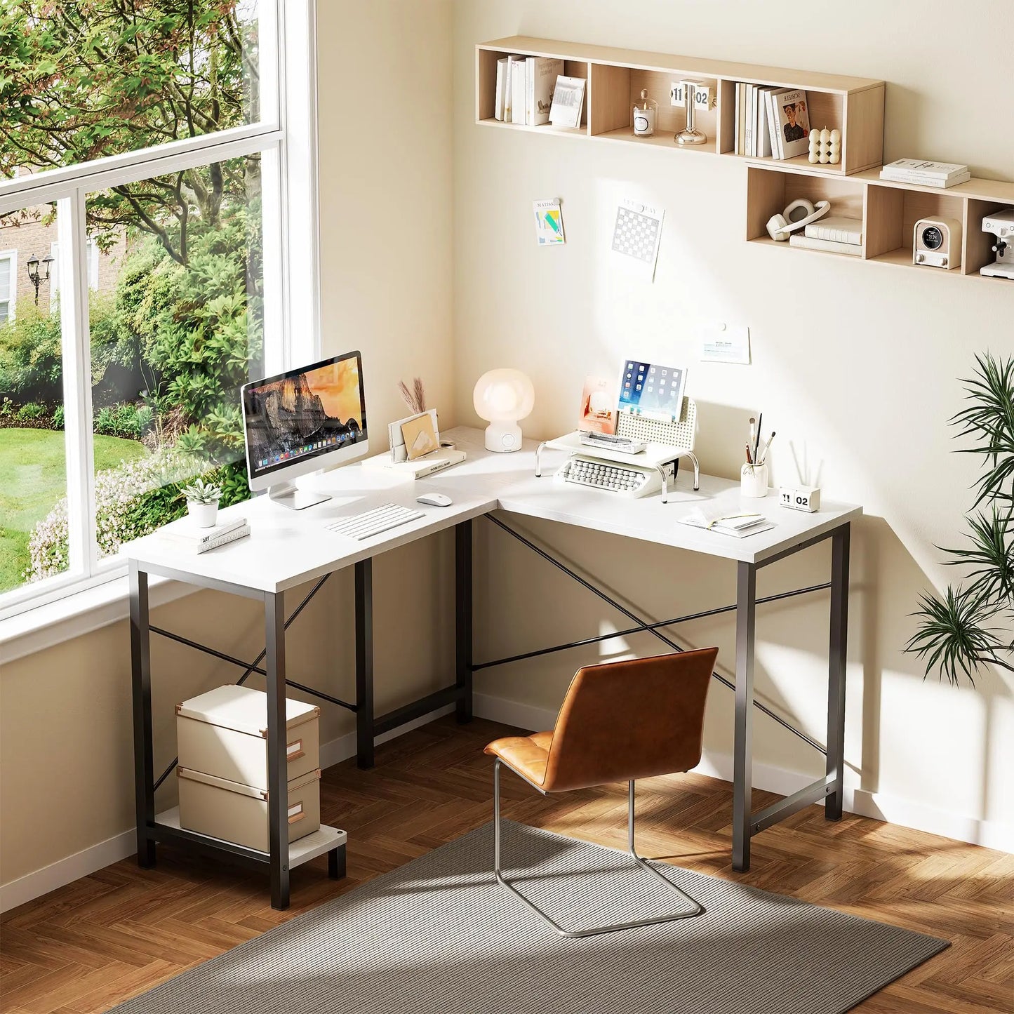 JHK 50 Inch L Shaped Desk Computer Gaming Desks Corner Office Table with CPU Shelf for Home Study Writing Work Station for Office