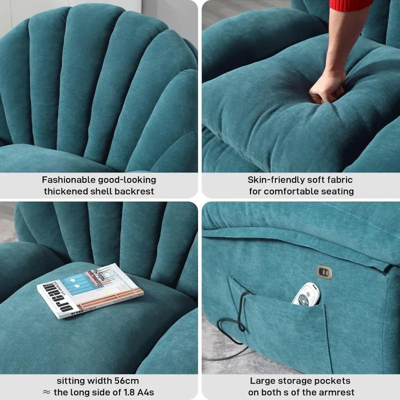 Power Recliner Chair With 360 Swivel And Storage Soft Fabric