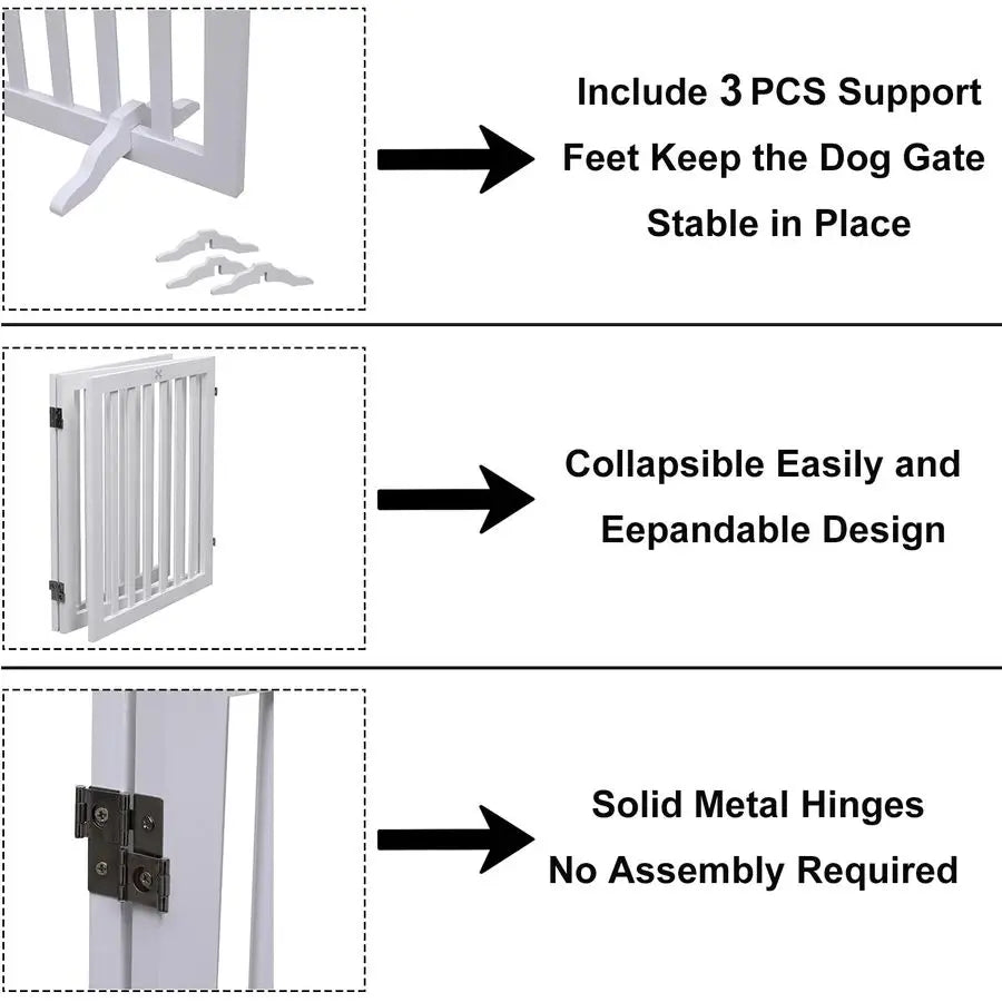 Freestanding Wooden Pet Gate Three Panel for Doorways and Stairs