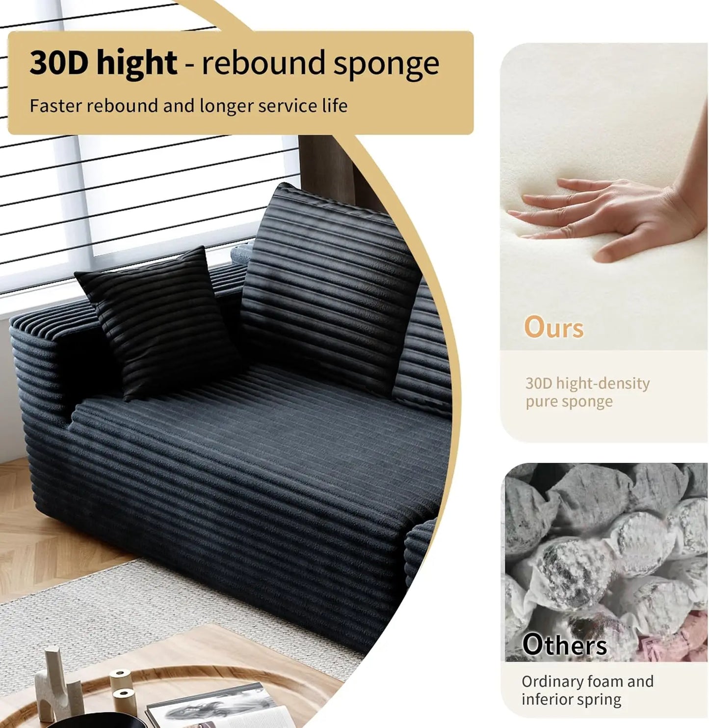 YQXH Cloud Style Corduroy Modular Sectional Sofa Cushions Memory Foam