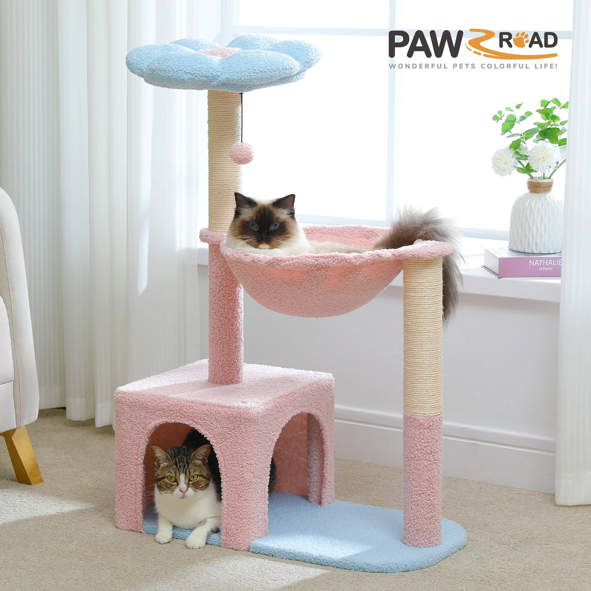 PETEPELA Flower Cat Tree With Hammock And Sisal Scratching Posts