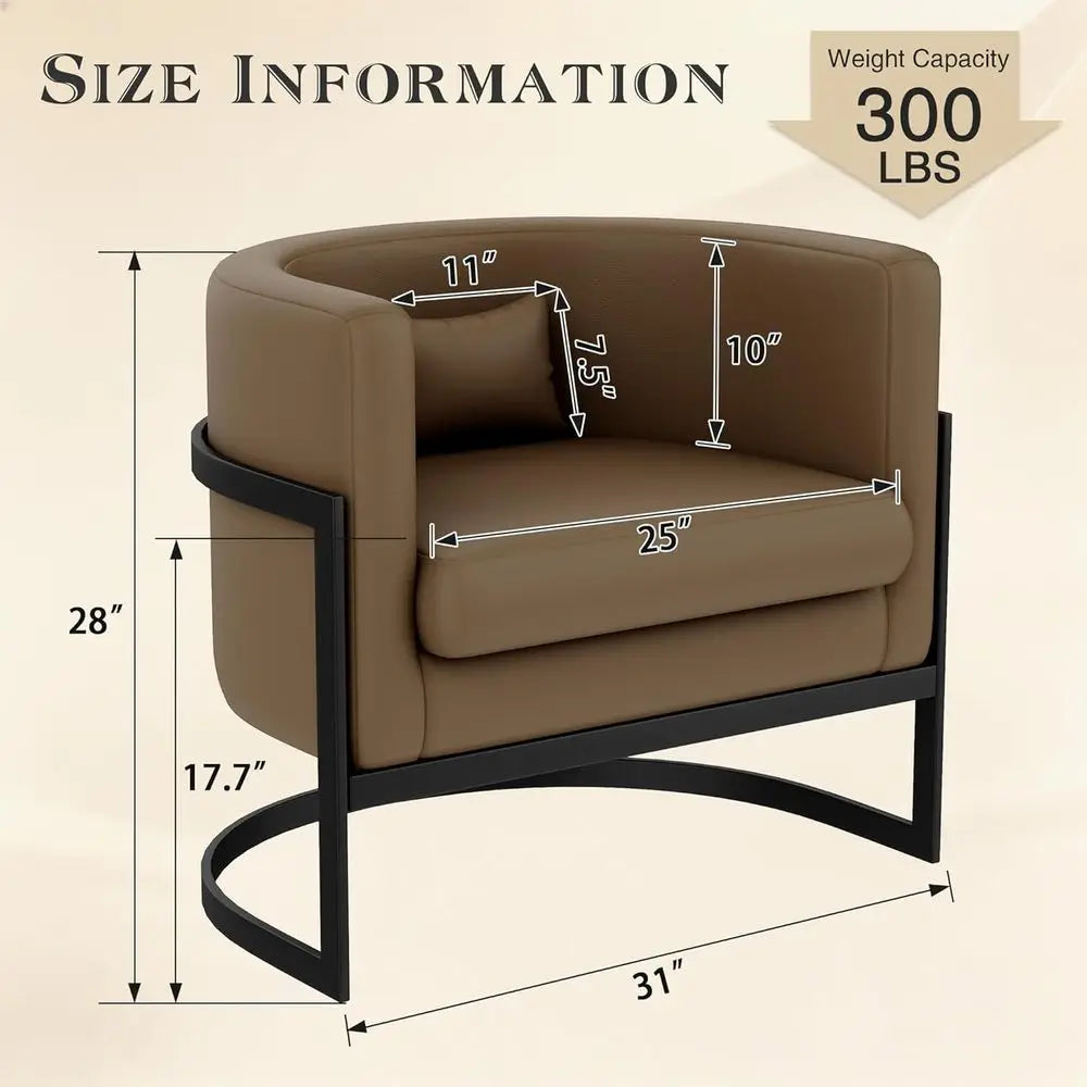 Faux Leather Barrel Accent Chair With Sturdy Metal Legs for Living Rooms