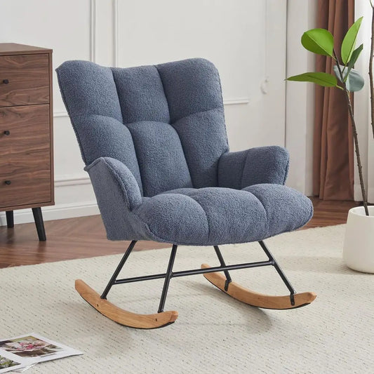 Nursery Rocking Chair With Upholstered Seat And Supportive High Backrest