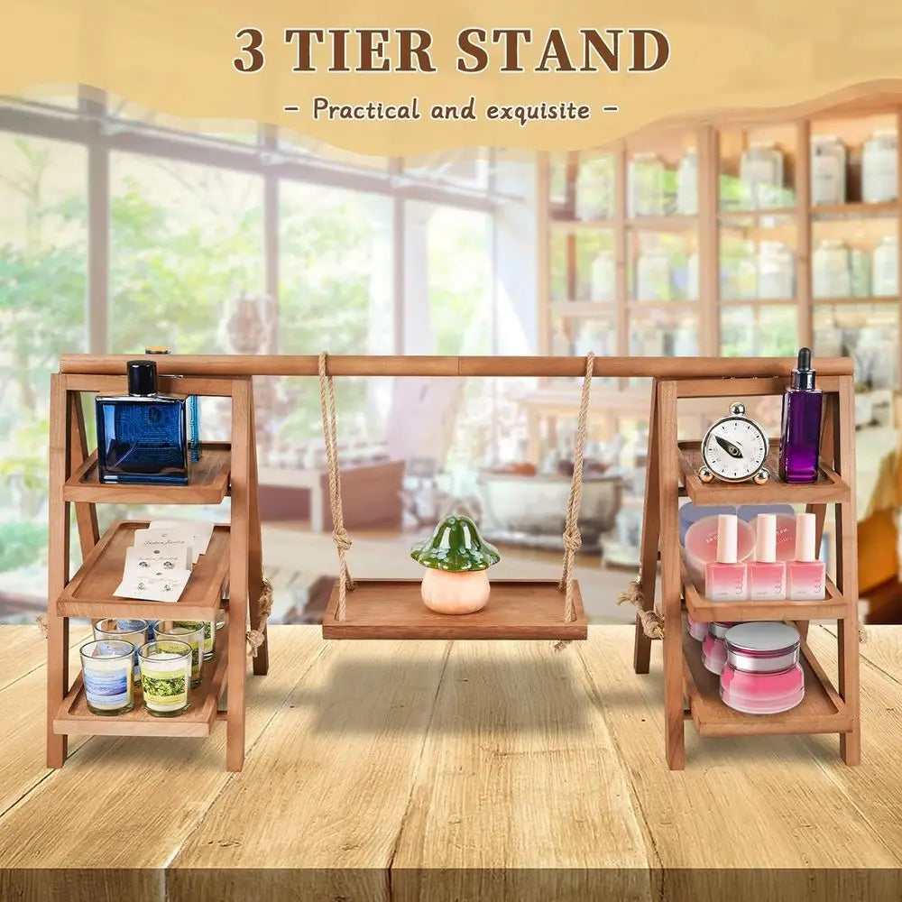 Wooden 3 Tier Cupcake Display Stand, Dessert Stand with Serving Tray for Party, Birthday, Wedding, Events, Baby Shower (Brown)