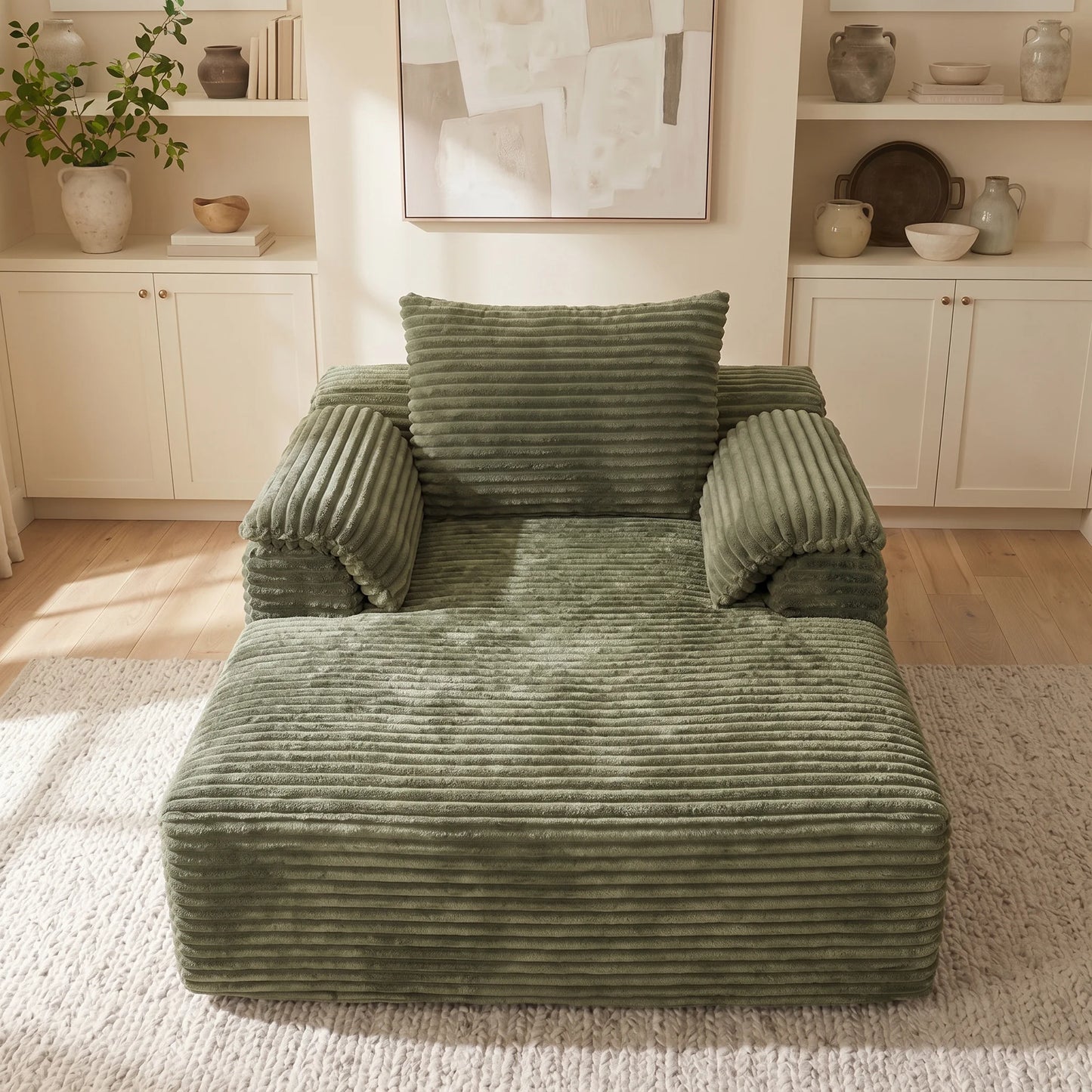 Corduroy Fabric Sofa Bed Lounge Chair With Plush Pillows