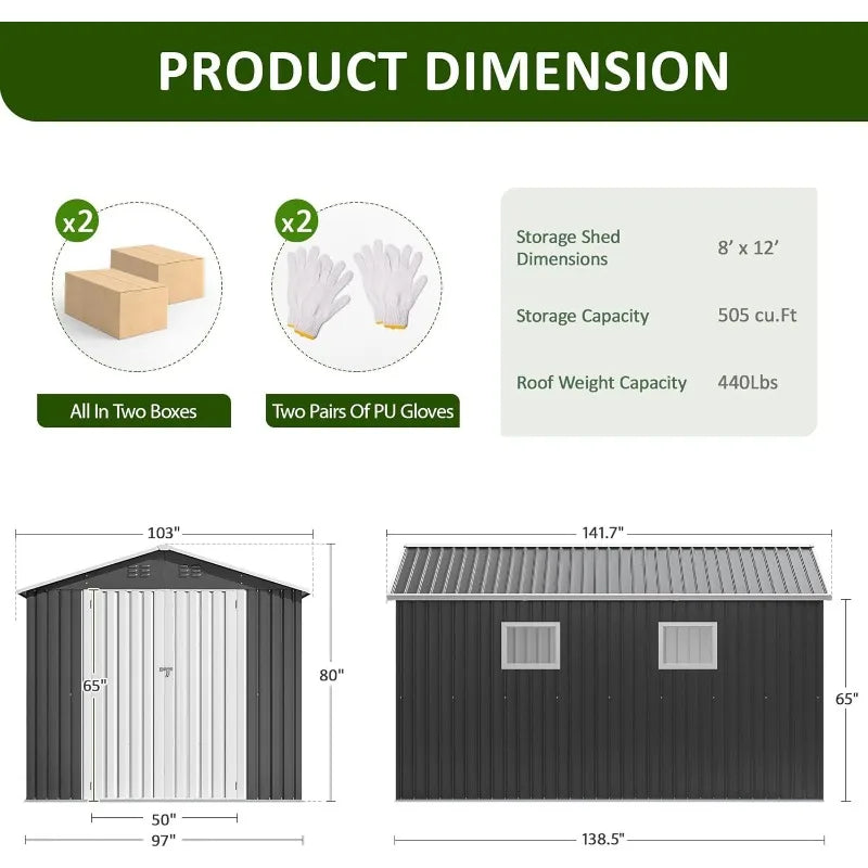 DAUSOLA Outdoor Storage Shed Metal Tool Shed With Lockable Doors