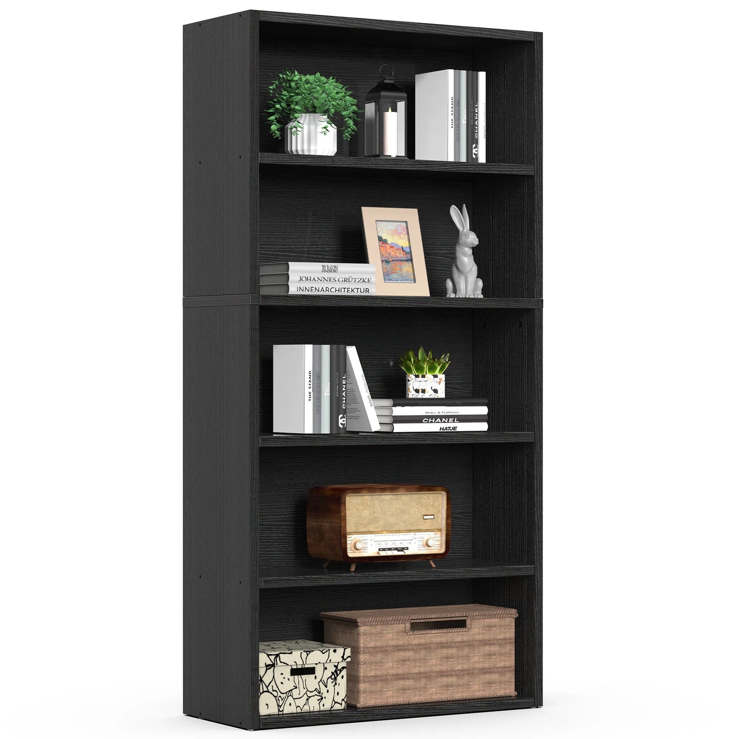 MCQ Five Tier Wooden Bookshelf With Adjustable Storage Shelves