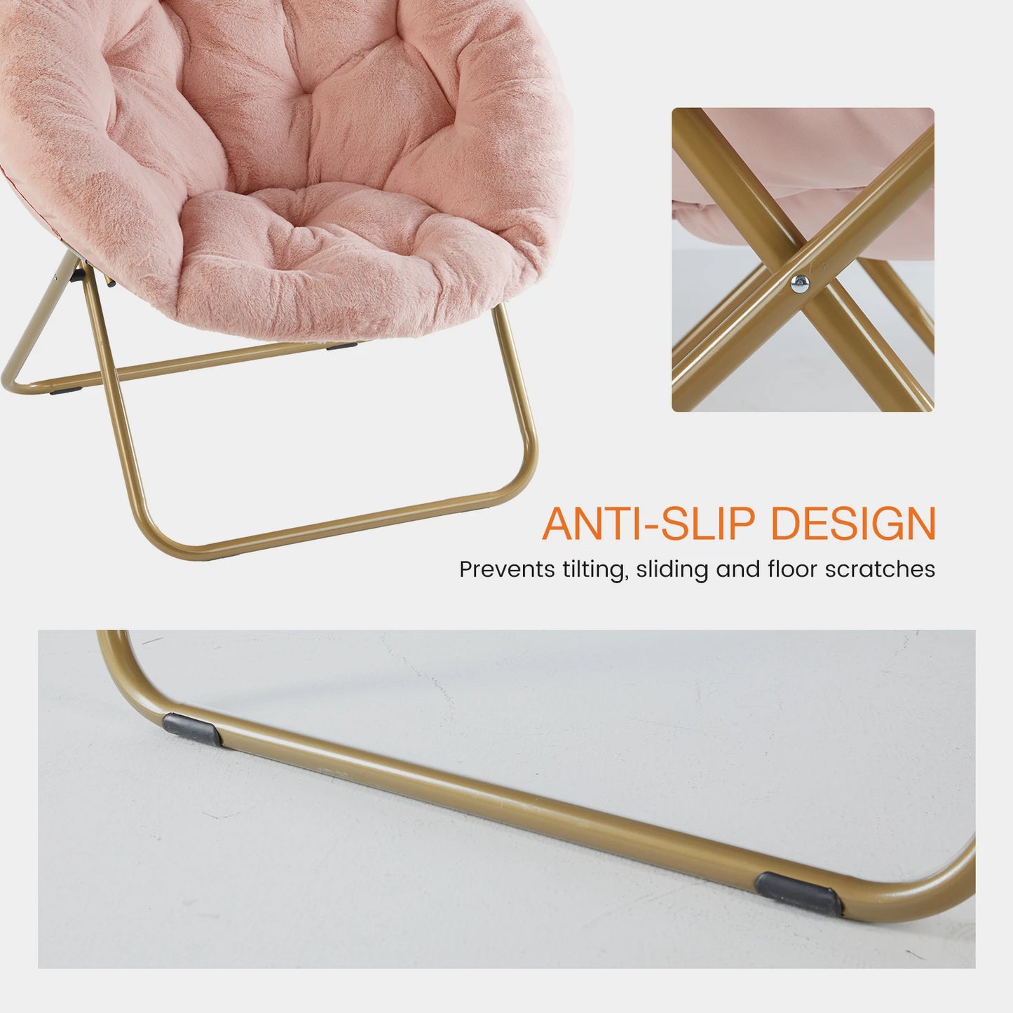 MCQ Ergonomic Faux Fur Folding Office Chair With Metal Frame