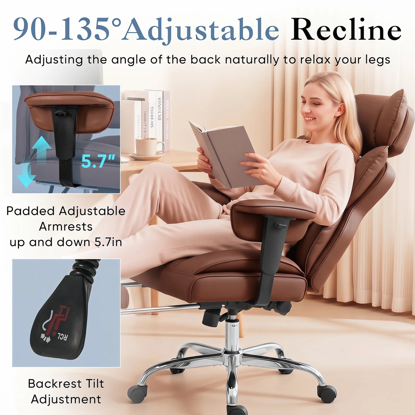 JHK Ergonomic Adjustable Armrests Gaming Chair With Pocket Leather