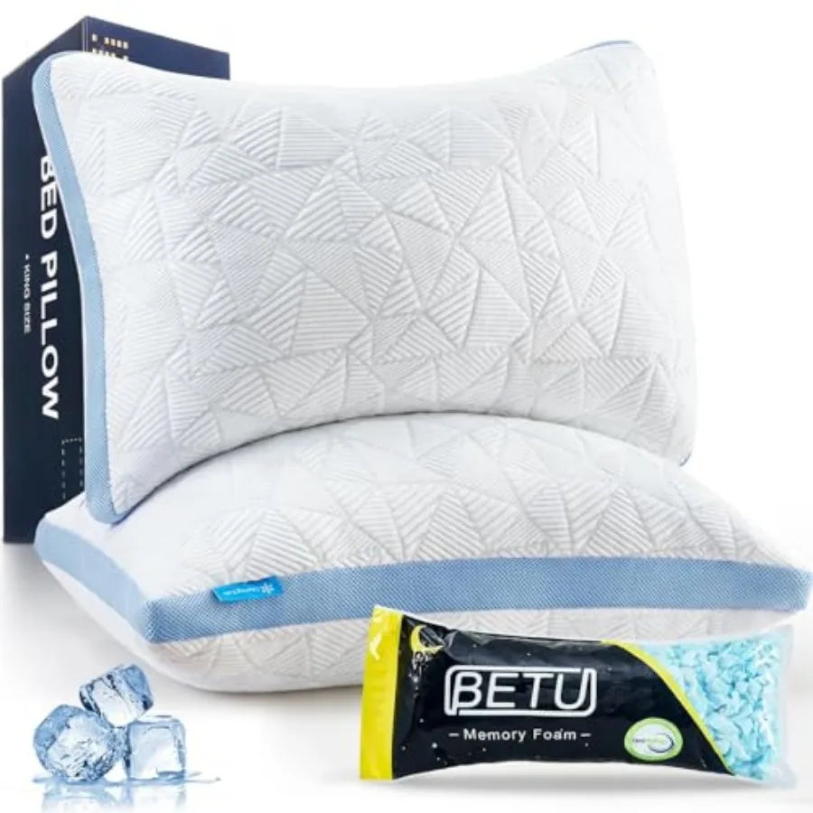 Cooling Pillow, Shredded Memory Foam Pillow for Hot Sleepers, Adjustable Firm Soft Support Pillows, Cool Bed Pillows for Side B