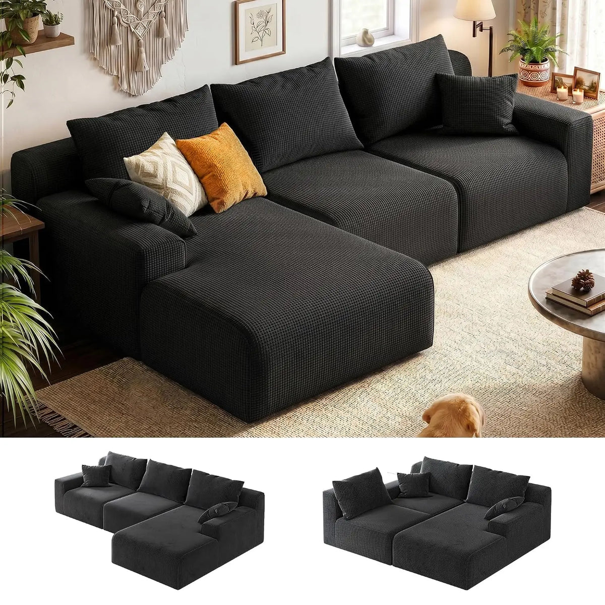98" Boneless Modular Sectional Sofa with Deep Seat Oversized L-Shape Chaise for Living Room Apartment Small Space, Custom