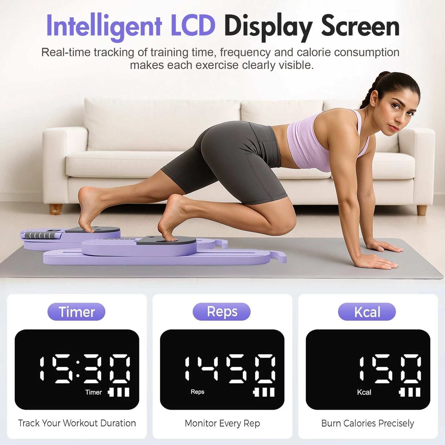 Portable Pilates Reformer Board With Resistance Bands LCD Display