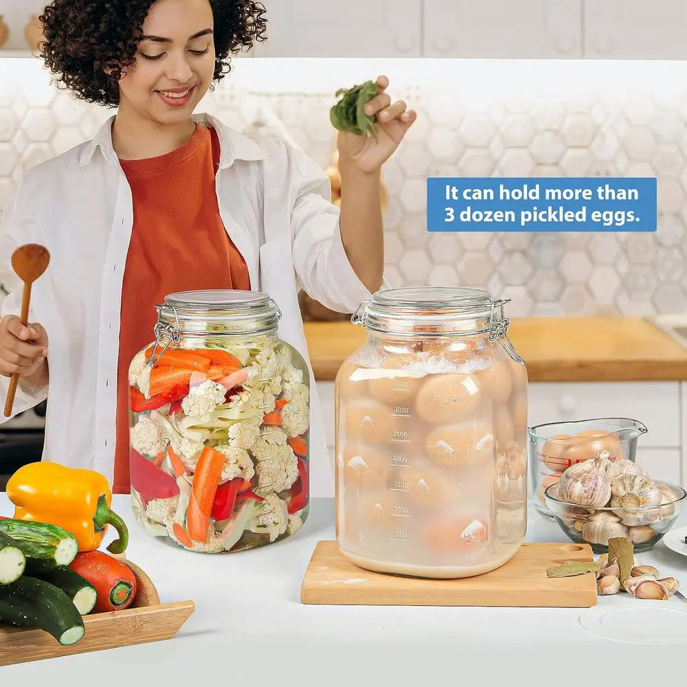 1 Gallon Wide Mouth Glass Jars with Airtight Lids, Large Glass Storage Containers with Lids, 4200 ML Mason Jars with 2 Scales -