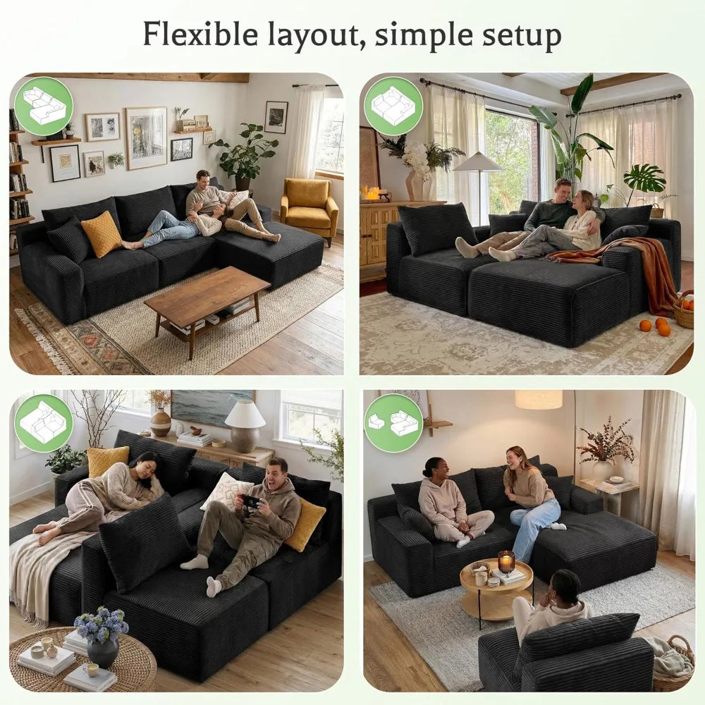 98" Boneless Modular Sectional Sofa with Deep Seat Oversized L-Shape Chaise for Living Room Apartment Small Space, Custom