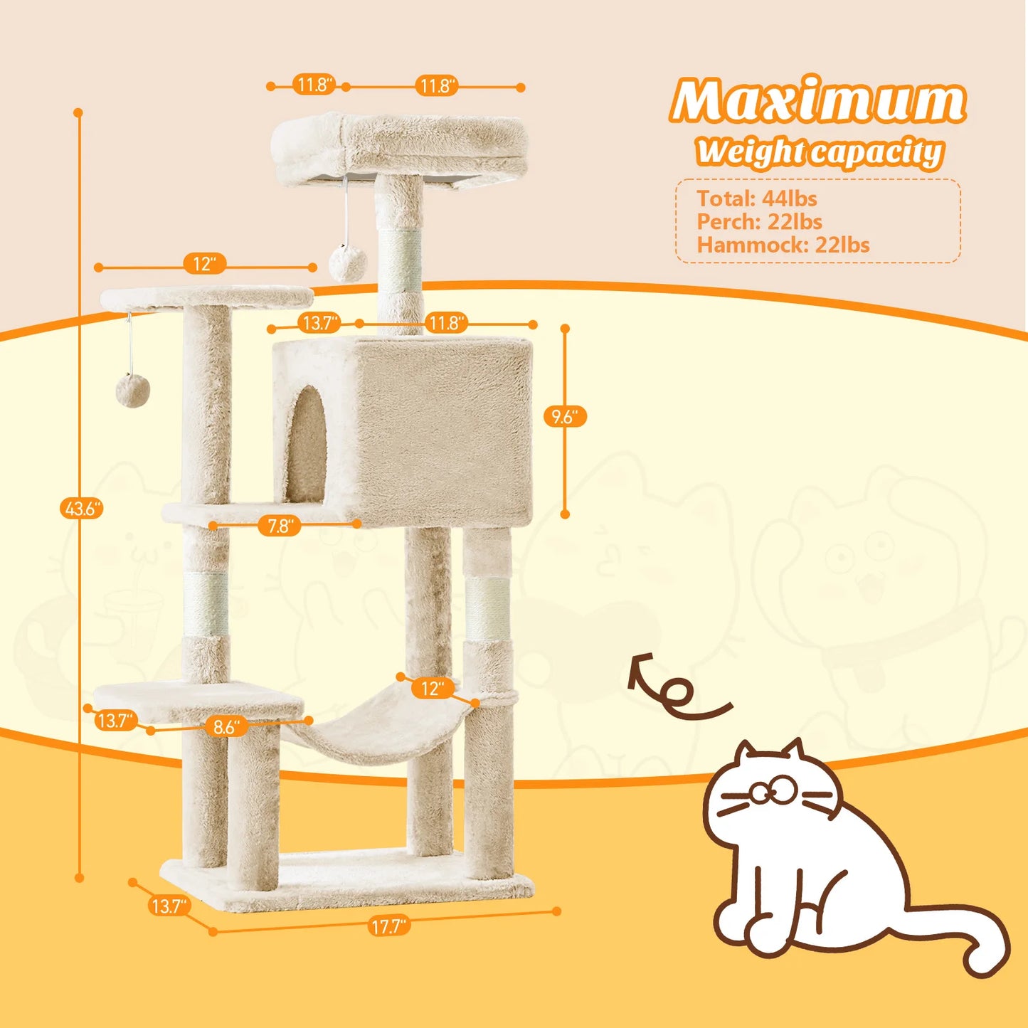 MCQ Four Tier Cat Tree Tower With Sisal Scratching Posts