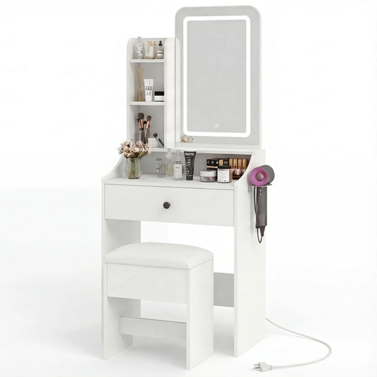 MCQ Living Room Wood Cabinet With LED Mirror Small Makeup Vanity Desk Storage Display Nightstand Bedside Coffee Sofa Tea Table Cabinets For Furniture