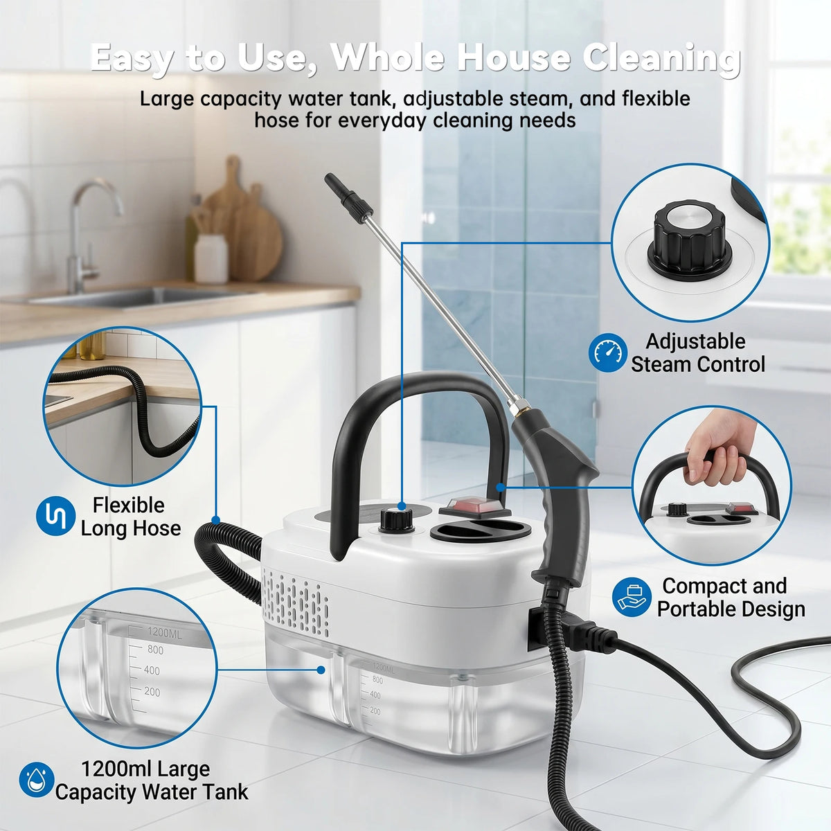 Portable 2500W Handheld Steam Cleaner With US Plug And Accessories
