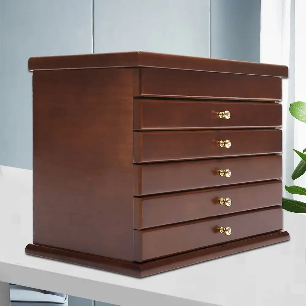 6 Tier Vintage Wooden Jewelry Storage Box Organizer Case