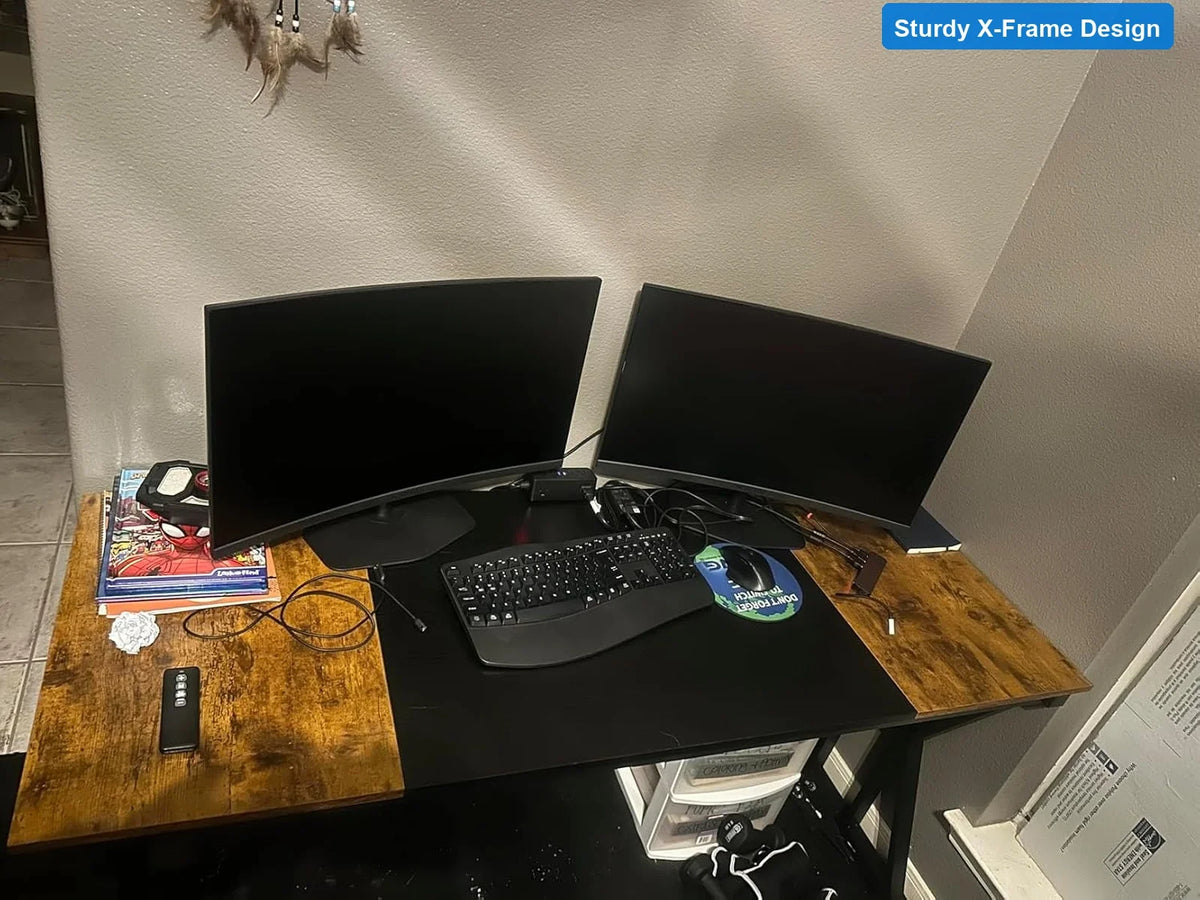 L Shaped Computer Desk With Steel Frame For Home Office