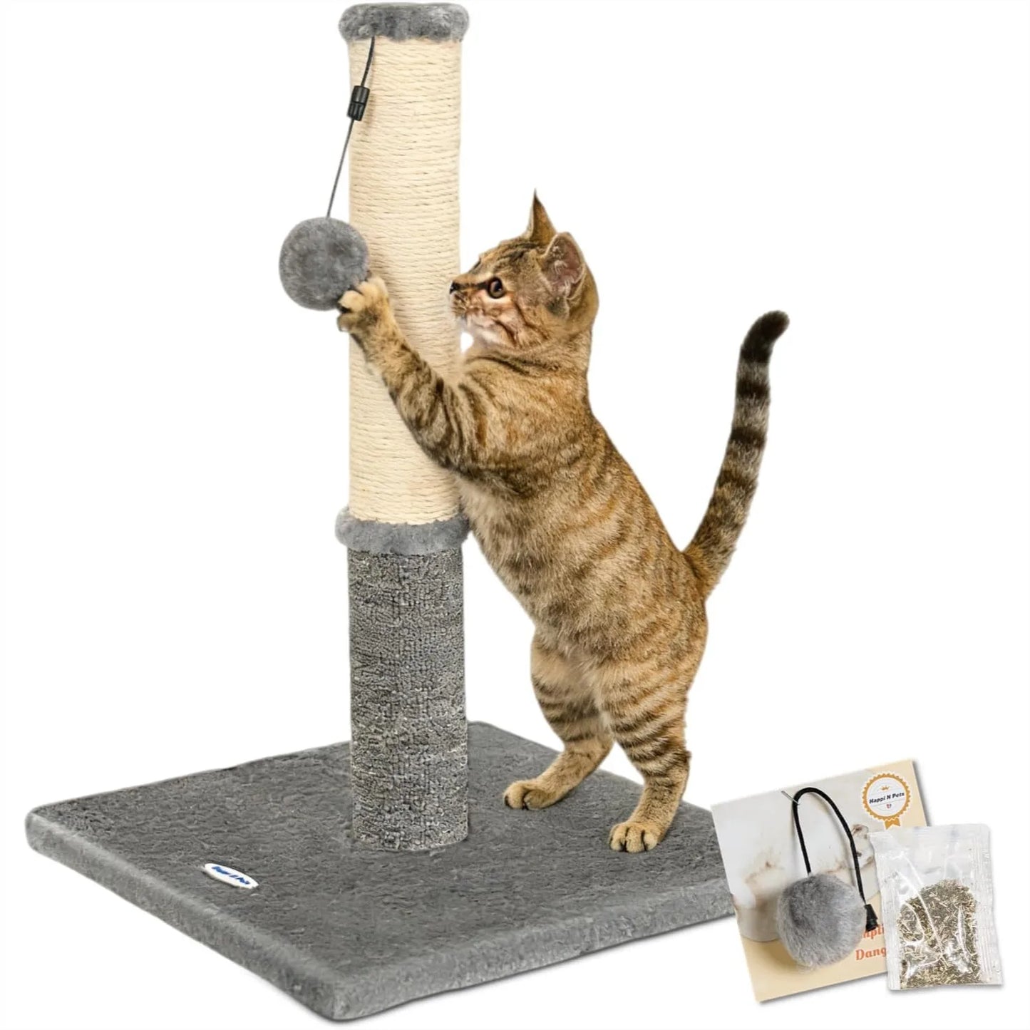 Cat Scratching Post for Indoor Cats, Sisal and Carpet Dual-Surface Scratcher with Replaceable Toy, Light Gray