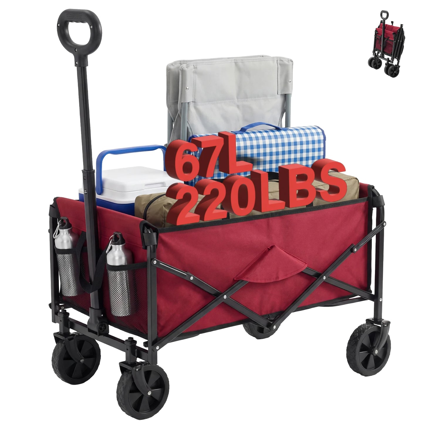 JHK 220 Lb Heavy Duty Collapsible Wagon Cart With Wheels