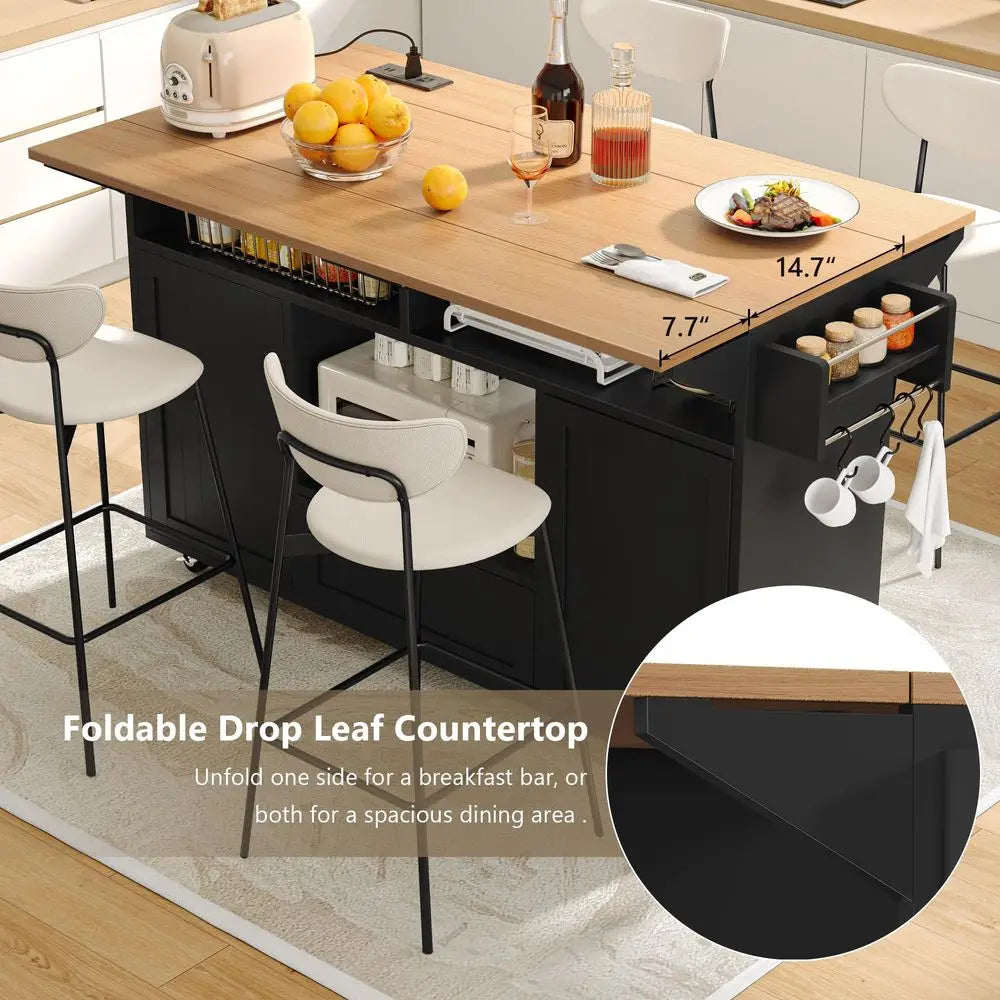 65 Kitchen Island with Power Outlet amp Drop Leaf, Island Table for Kitchen with Trash Can Storage, Mobile Rolling Kitchen Isla