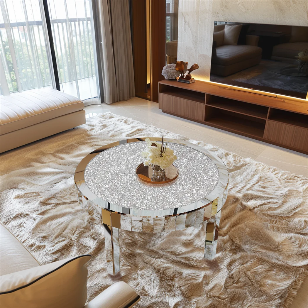Artloge Round Mirrored Glass Coffee Table For Modern Living Spaces