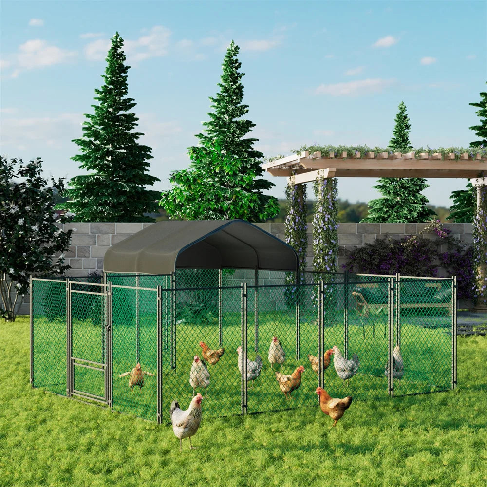 BORWART Walk In Chicken Coop Pen With Waterproof UV Cover Outdoor