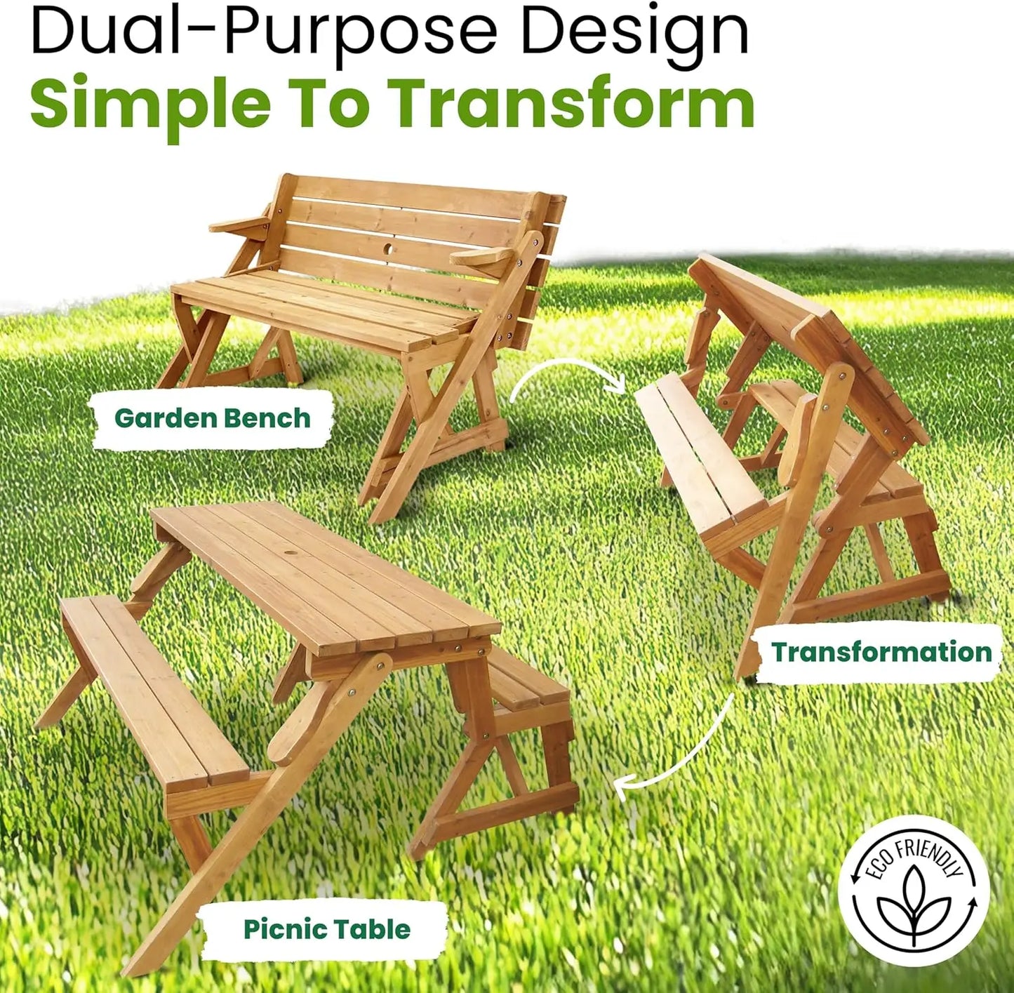 Merry Garden Interchangeable Wooden Picnic Bench And Table Outdoor Patio