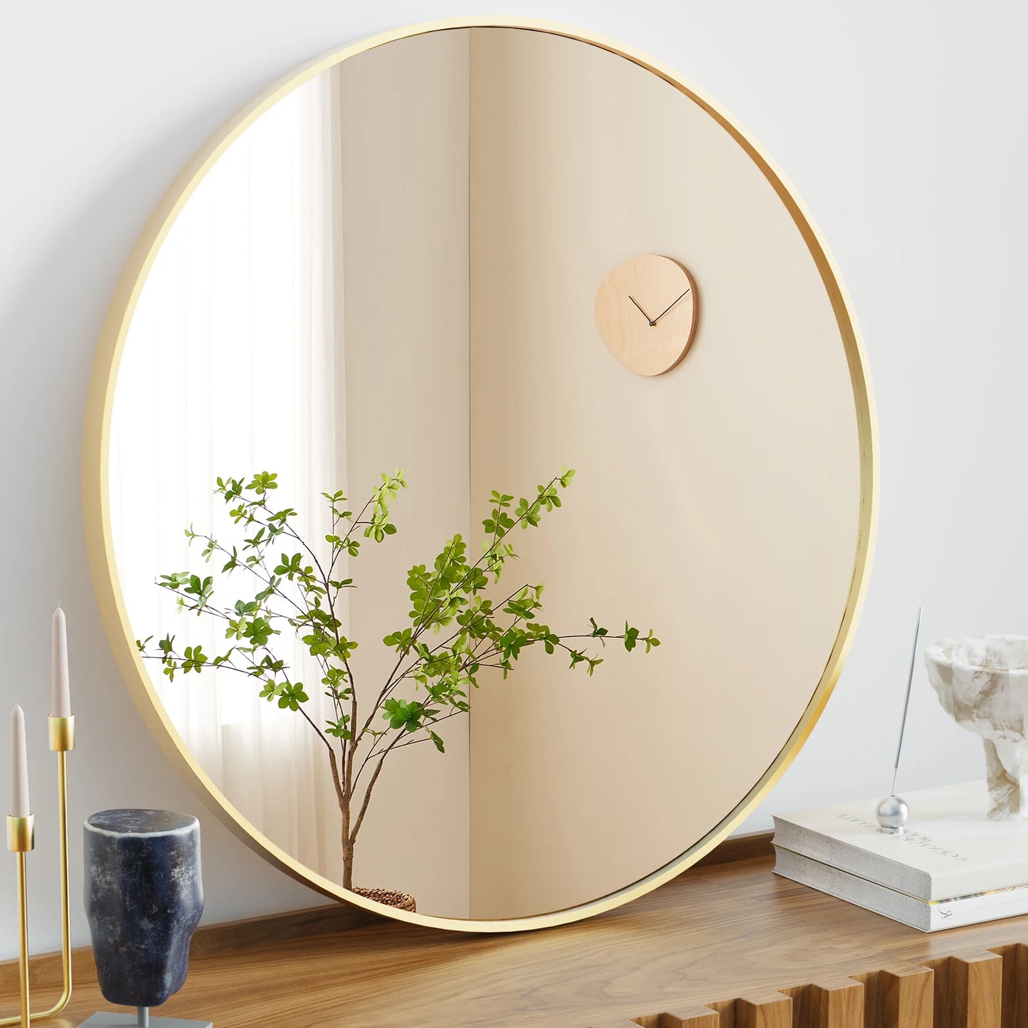 JHK Gold Round Vanity Mirror, Framed Wall Mount, Tempered Glass
