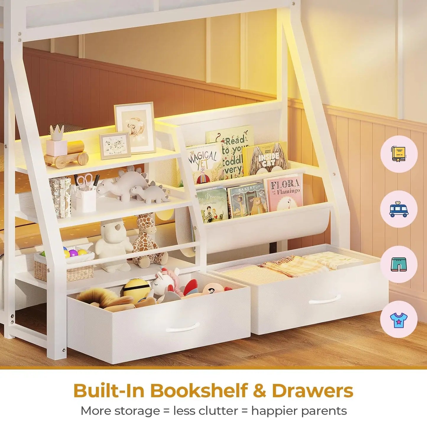 Twin Over Twin Bunk Bed With Storage Drawers And Outlet