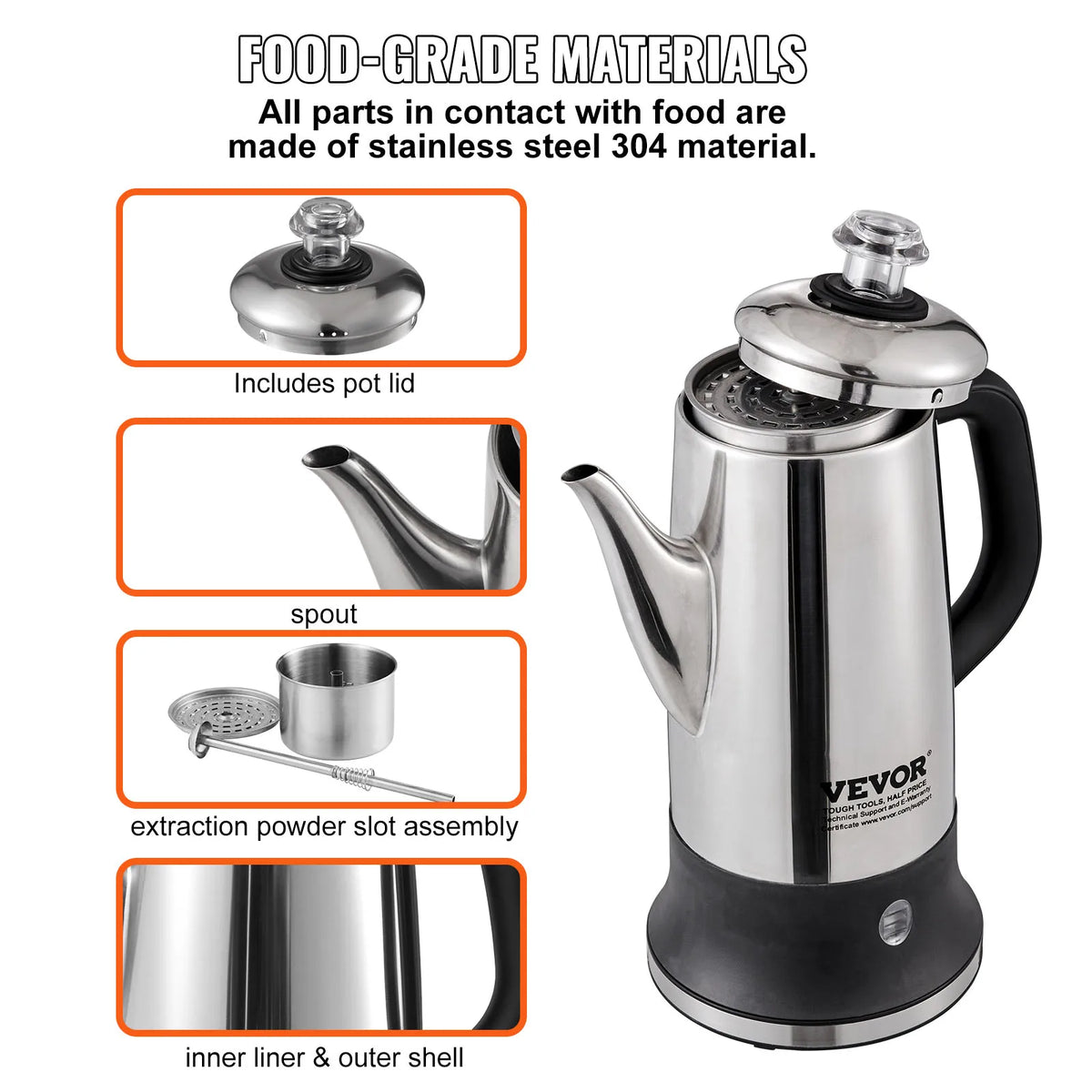 SucceBuy Electric Stainless Steel Coffee Percolator With Keep Warm Feature
