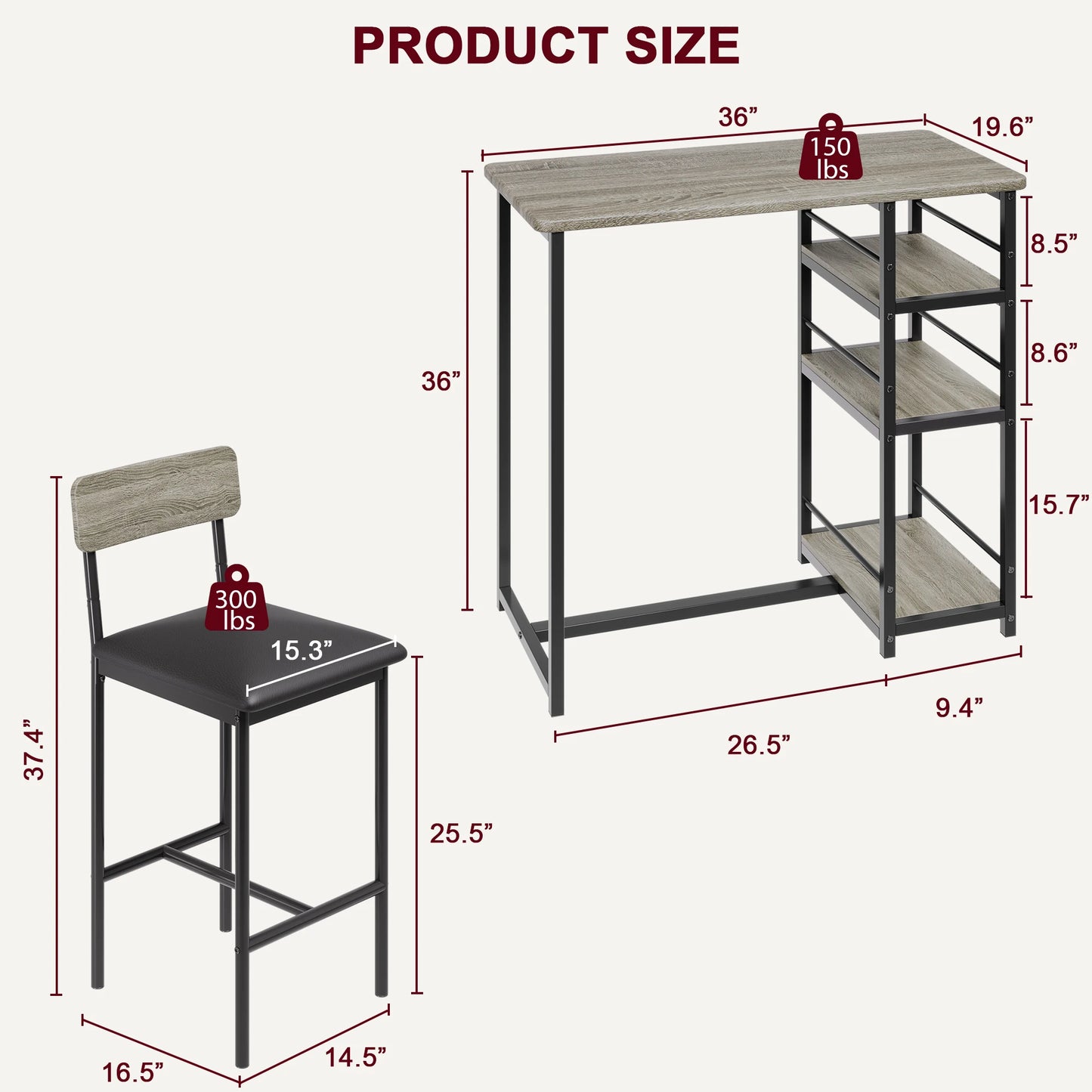 HobbyLane 3 Piece Dining Table Set With 2 Padded Chairs