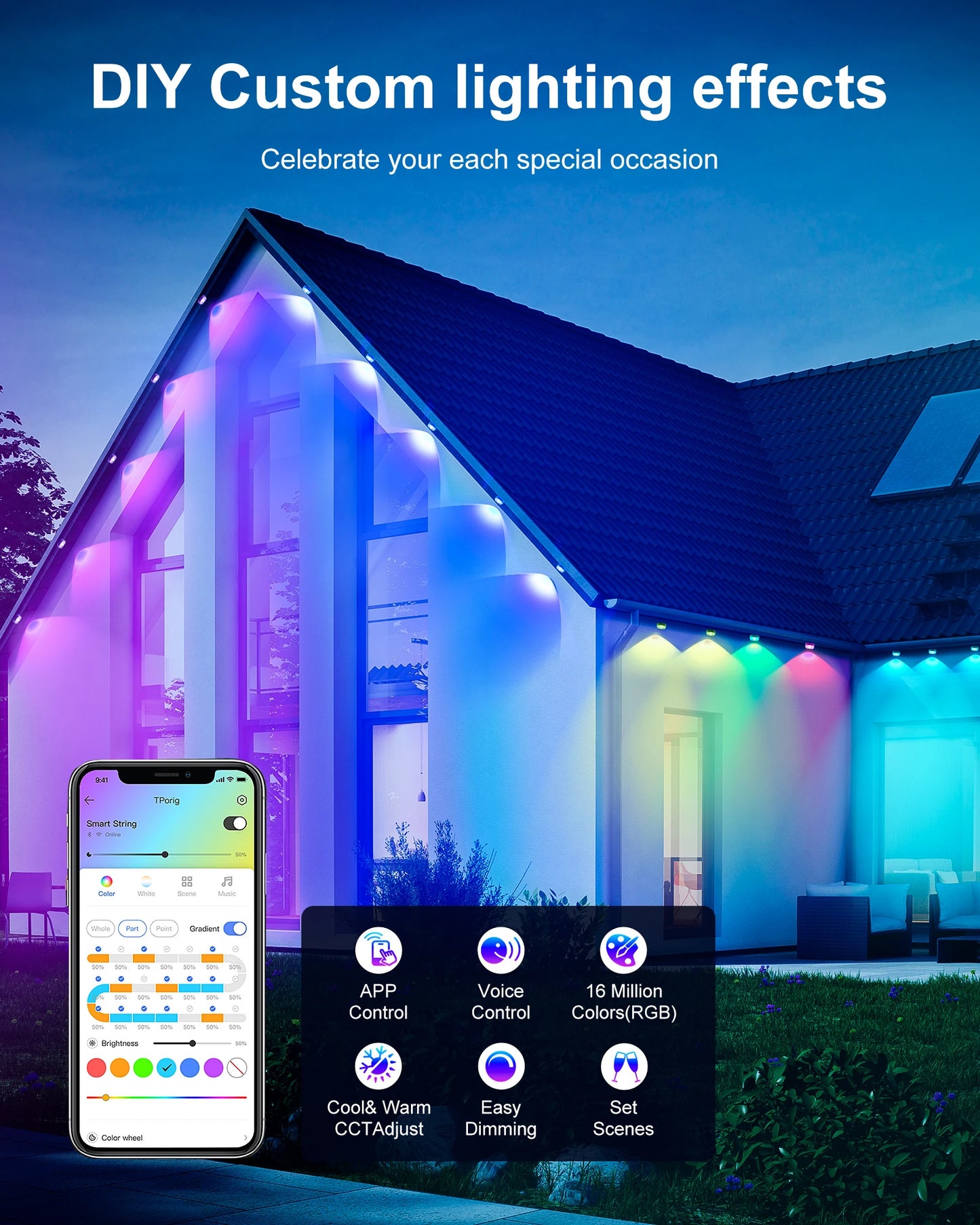 Aiopp Permanent Outdoor Lights RGBIC IP67 Waterproof 100 Scene Modes