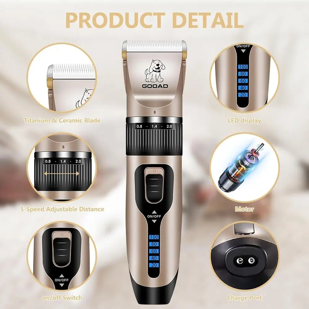 Dog Clippers for Heavy Thick Hair & Coats, Low Noise Hair Trimmer, Rechargeable Cordless Pet Shaver, Dog Grooming Kit with Paw T