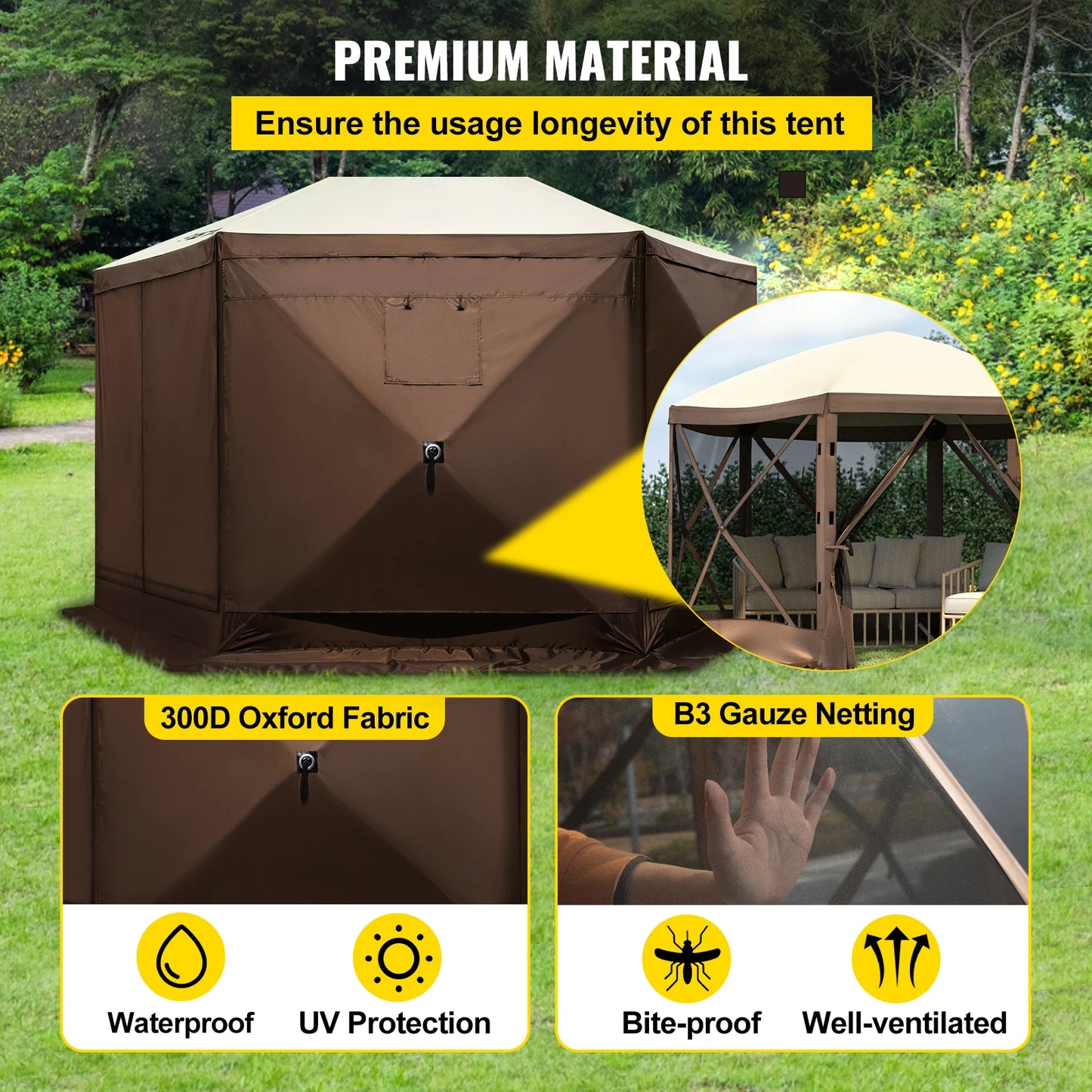 SucceBuy Pop Up Camping Gazebo Canopy Tent Sun Shade Shelter