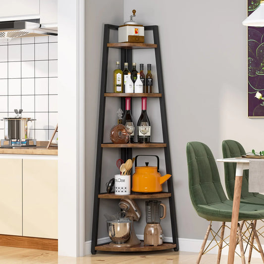 Tribesigns 5 Tier Corner Wood Bookshelf Organizer For Home