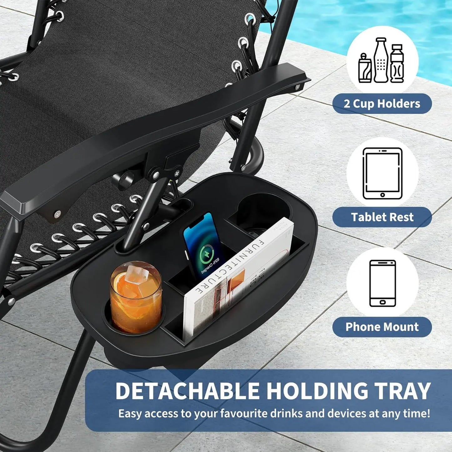 HiMISS 2 Pack Zero Gravity Beach Chairs With Cup Holder Tray