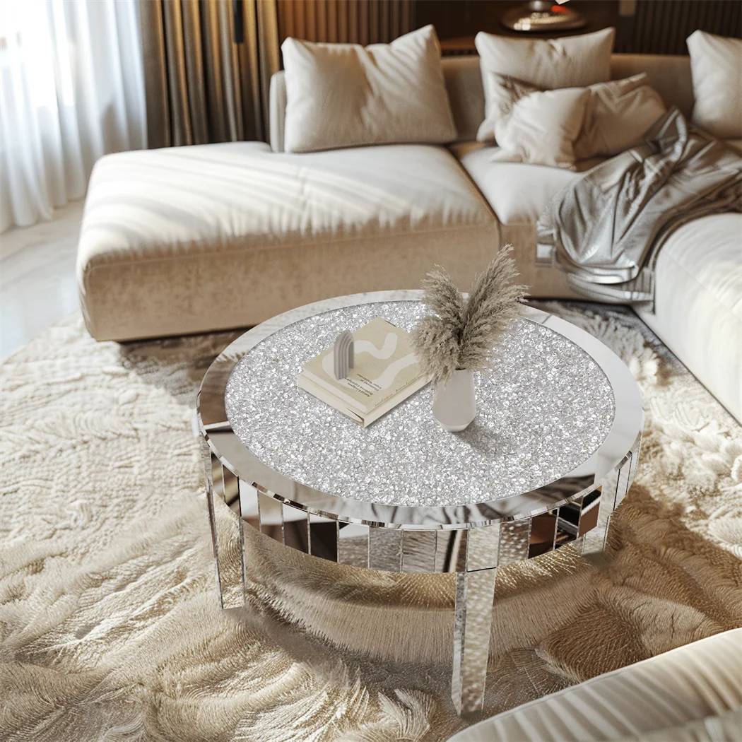 Artloge Round Mirrored Glass Coffee Table For Modern Living Spaces