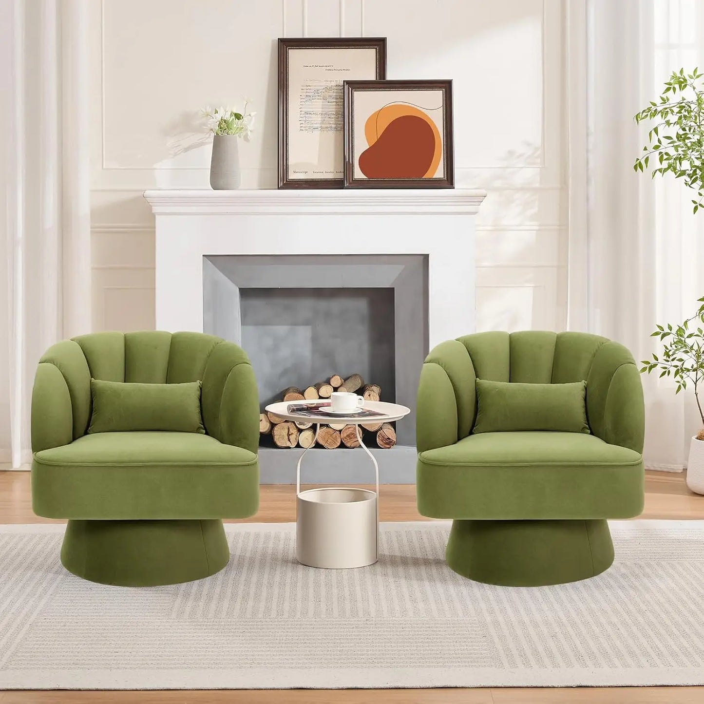 Ultra-Plush Swivel Accent Chair 360° Barrel Lounge Chair with Padding Modern Striped Backrest Velvet Upholstered Round Armchair