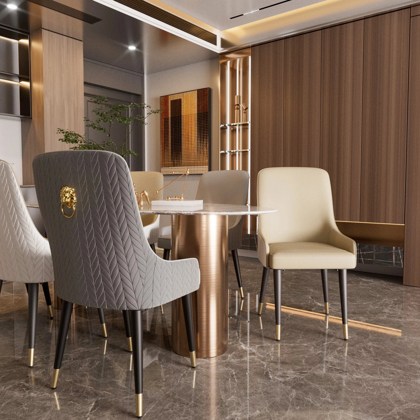 Modern PU Leather Dining Chairs Set Of 2 Tufted Back