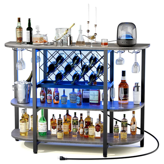 LED Home Bar Cabinet With Charging Station And Glassware Holder